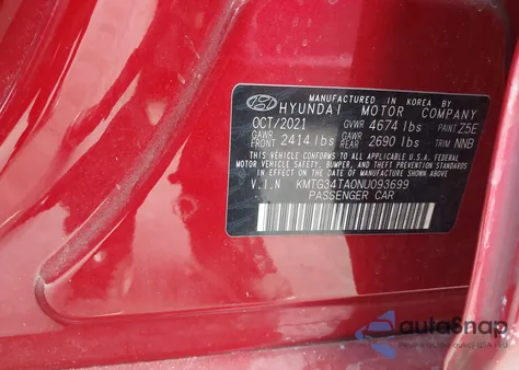 2022 Genesis G70 2.0T Rwd из США, поврежденный, VIN KMTG34TA0NU093699